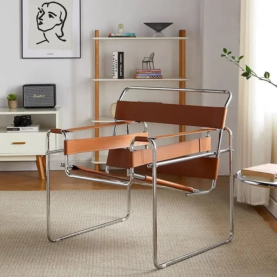 Stainless Steel Saddle Leather Vassili Chair