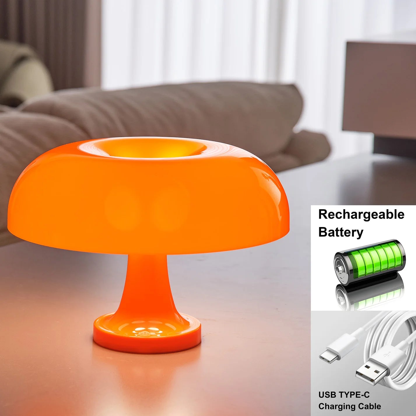 Rechargeable Bauhaus Mushroom Table Lamp