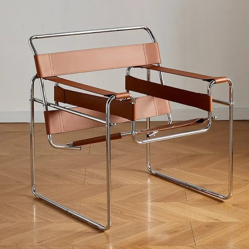 Stainless Steel Saddle Leather Vassili Chair